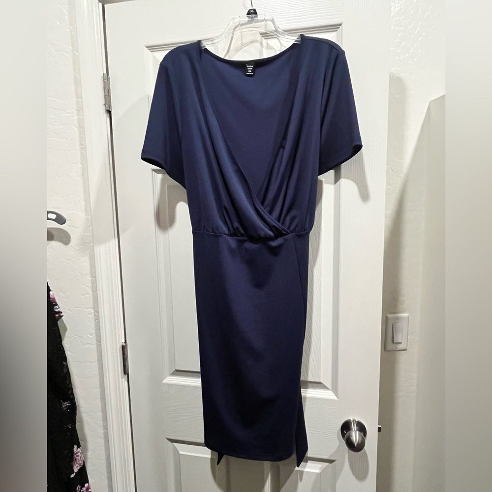 Knee length faux wrap blue dress from SHEIN curve xxl